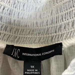 INC International Concepts Plus Size Cotton Smocked Ruffled Top